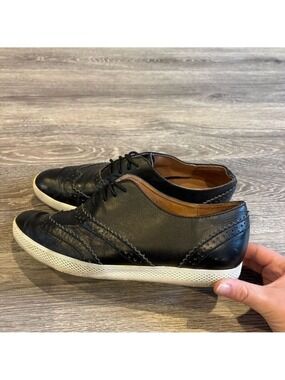 ALL BLACK Leather Brogue Oxfords Black White Sole EU 40 US 9-9.5